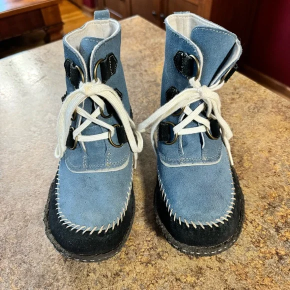 Women’s Sorel Size 6 Blue/Black Suede Joplin Boots w Lace Tie Closure - Picture 2 of 14